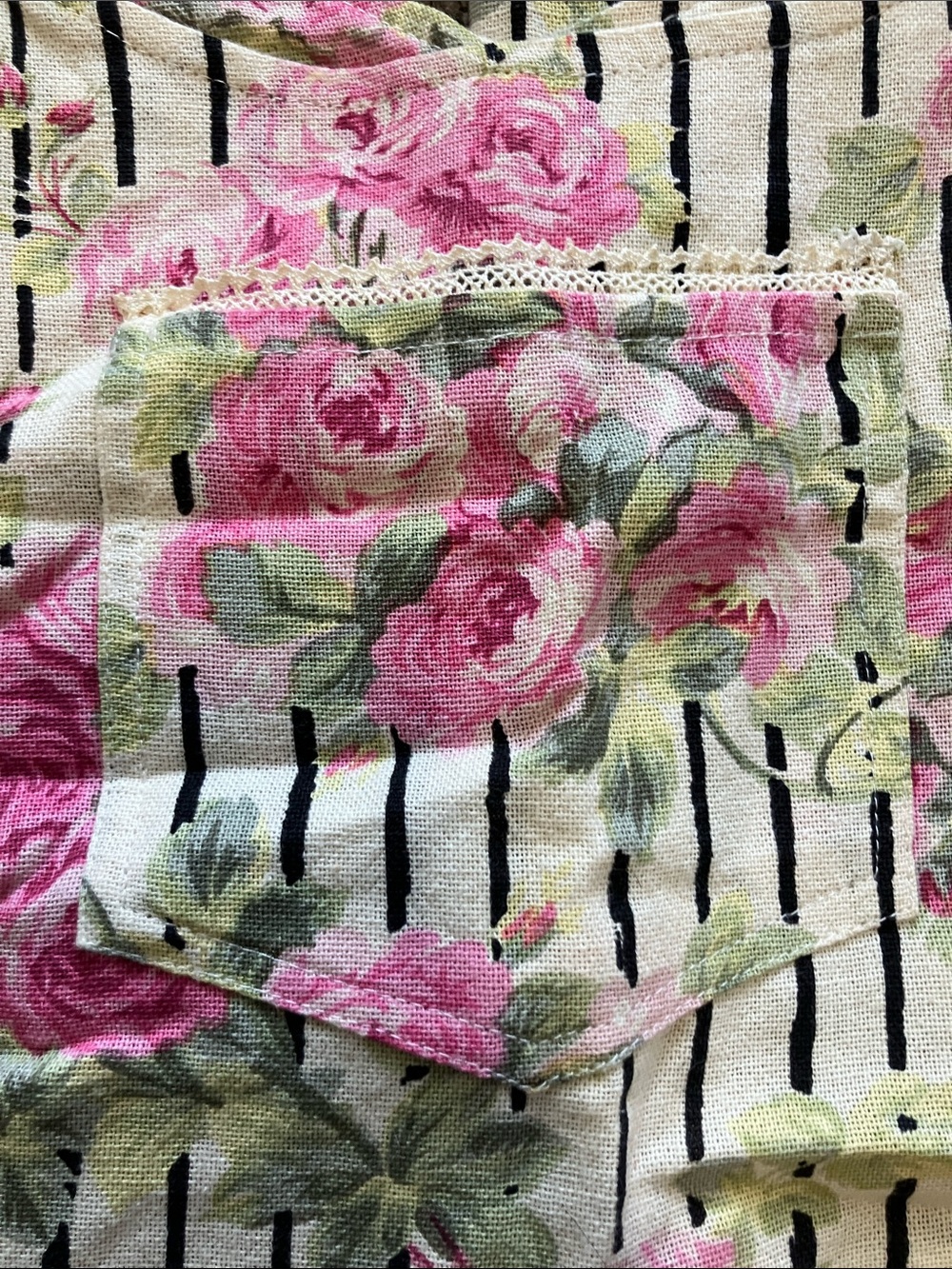 April Cornell Cream Striped overalls Pink Floral Print - Picture 3 of 14